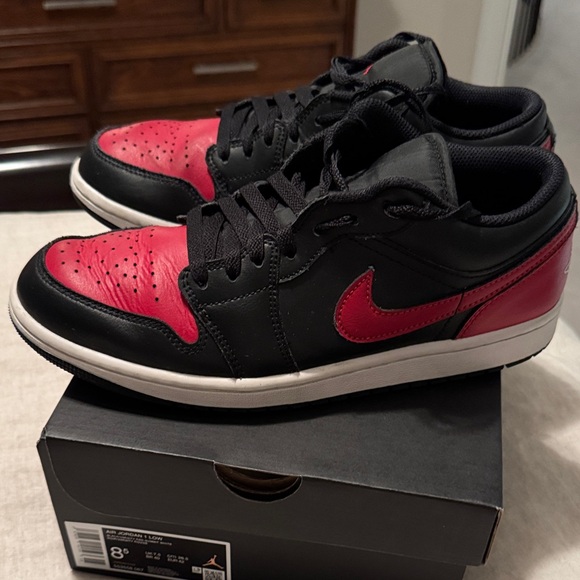 Air Jordan 1 Low Black and Red Mens Shoes - Picture 4 of 5